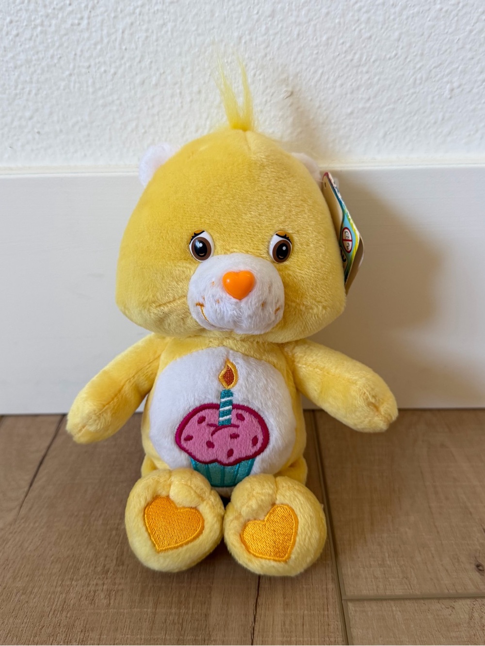 Vintage 2003 Care Bears Birthday Bear 8" Yellow Plush Great condition
